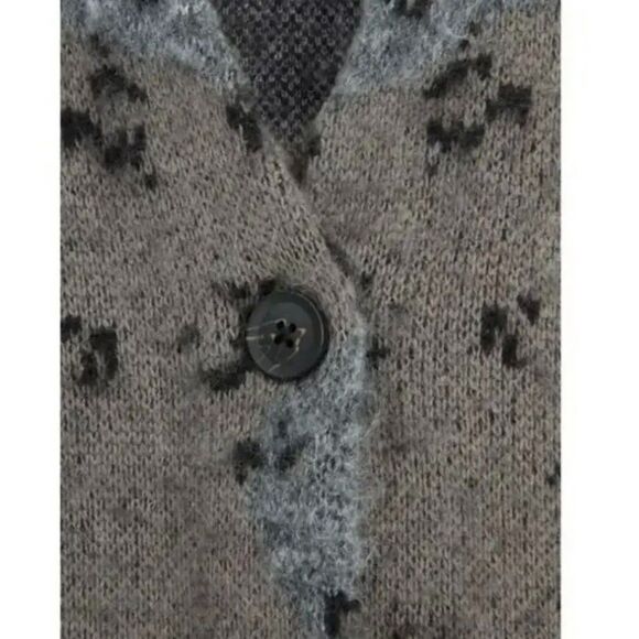 ALLSAINTS Women's Sz SMALL Grey Black Patterned V-Neck Wool Blend Cardigan $228 - Picture 9 of 10